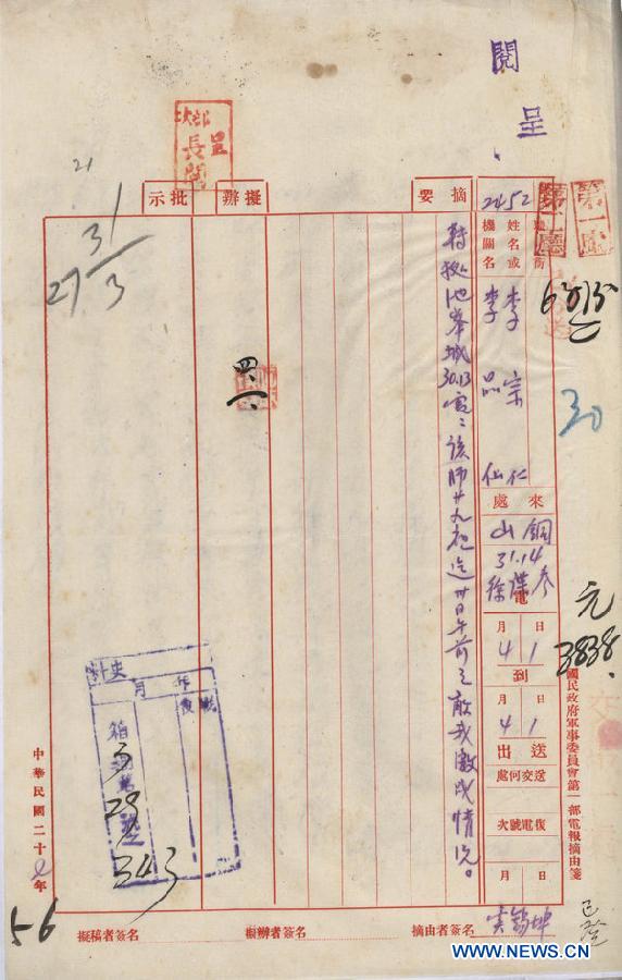 （档案里的中国抗战·图文互动）（4）国家档案局发布《浴血奋战——档案里的中国抗战》第十二集：台儿庄大捷 
