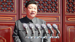 Xi Jinping hält eine Rede während der Gedenkfeier des Siegestages
