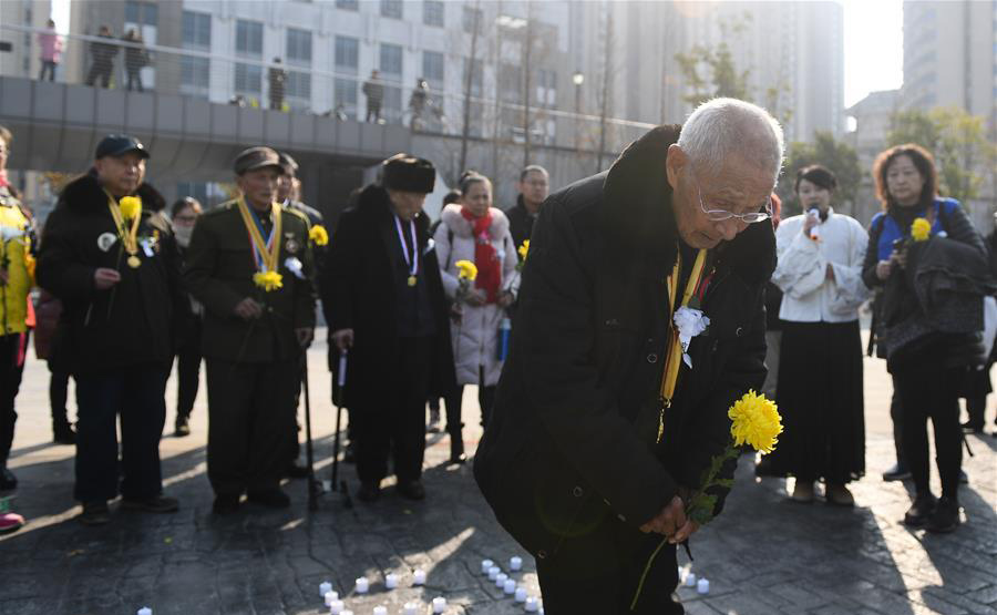 抗战老兵在南京祭奠遇难同胞